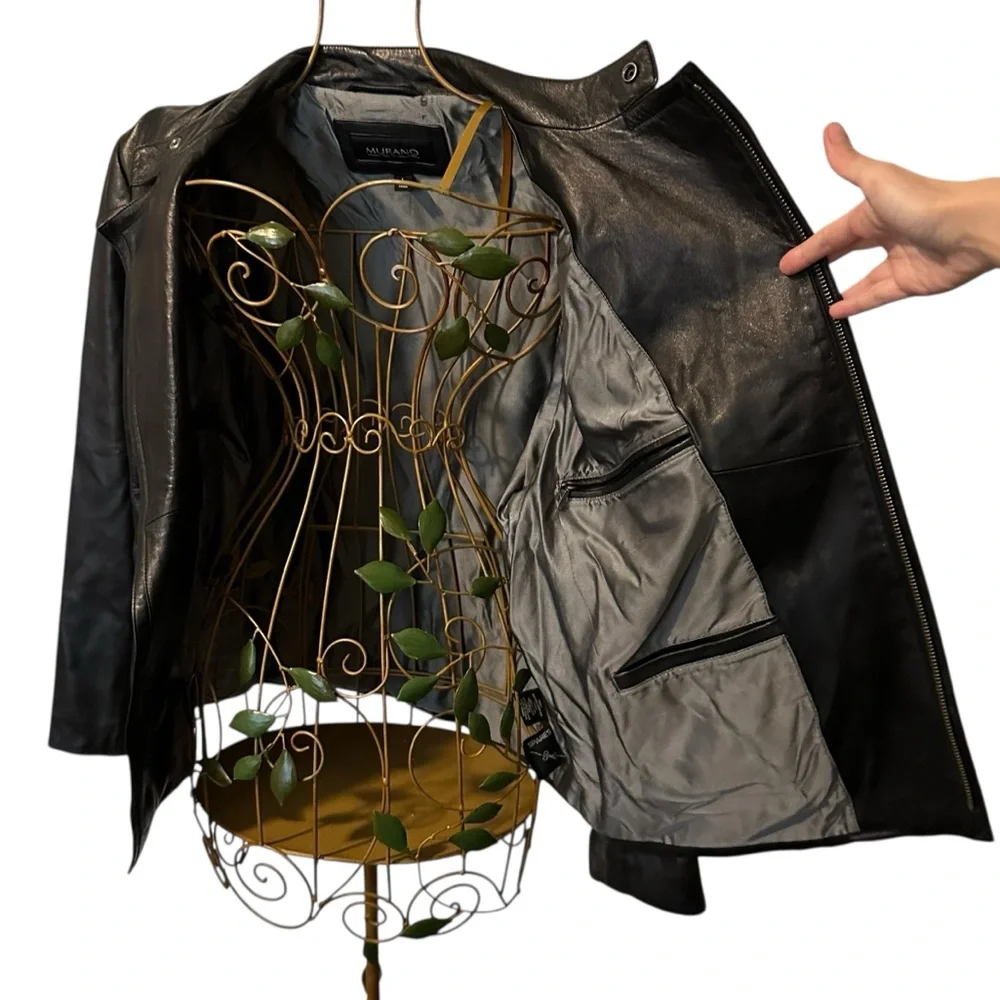 Murano Luxury Lambskin Leather Moto Jacket - Black - Men’s Size Large